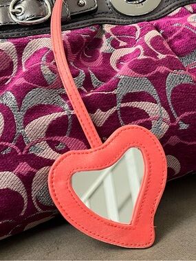 COACH Heart-Shaped Mirror Pink Leather Bag Charm